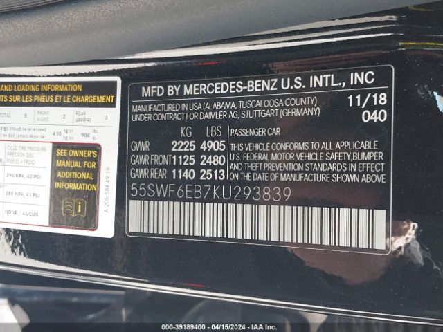 Photo 8 VIN: 55SWF6EB7KU293839 - MERCEDES-BENZ AMG C 43 