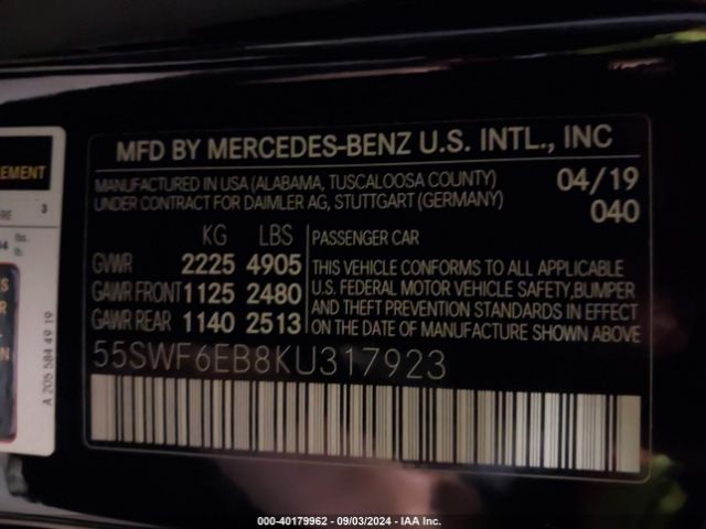 Photo 8 VIN: 55SWF6EB8KU317923 - MERCEDES-BENZ C-CLASS 