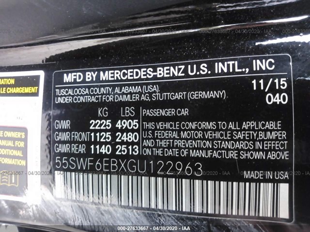 Photo 8 VIN: 55SWF6EBXGU122963 - MERCEDES-BENZ C-CLASS 