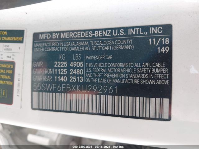 Photo 8 VIN: 55SWF6EBXKU292961 - MERCEDES-BENZ AMG C 43 