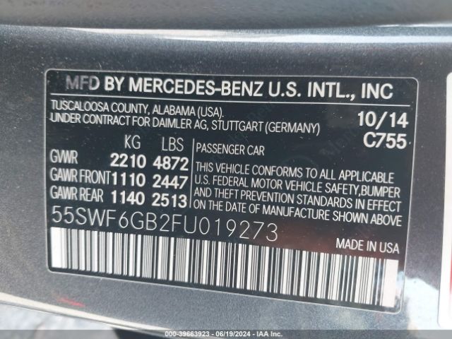 Photo 8 VIN: 55SWF6GB2FU019273 - MERCEDES-BENZ C-CLASS 