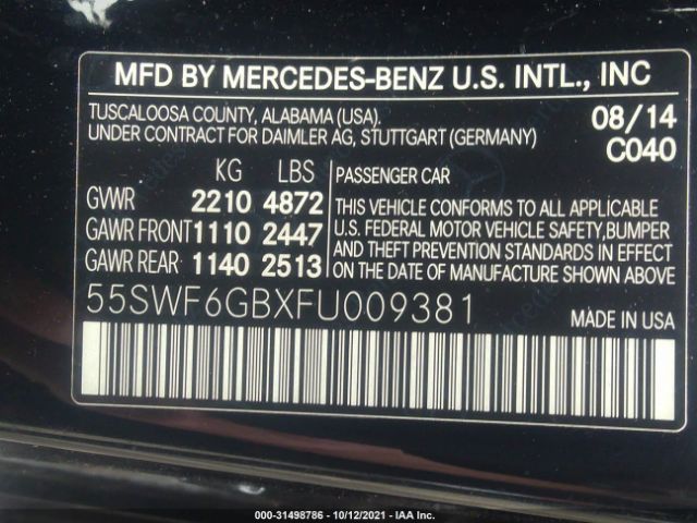 Photo 8 VIN: 55SWF6GBXFU009381 - MERCEDES-BENZ C-CLASS 