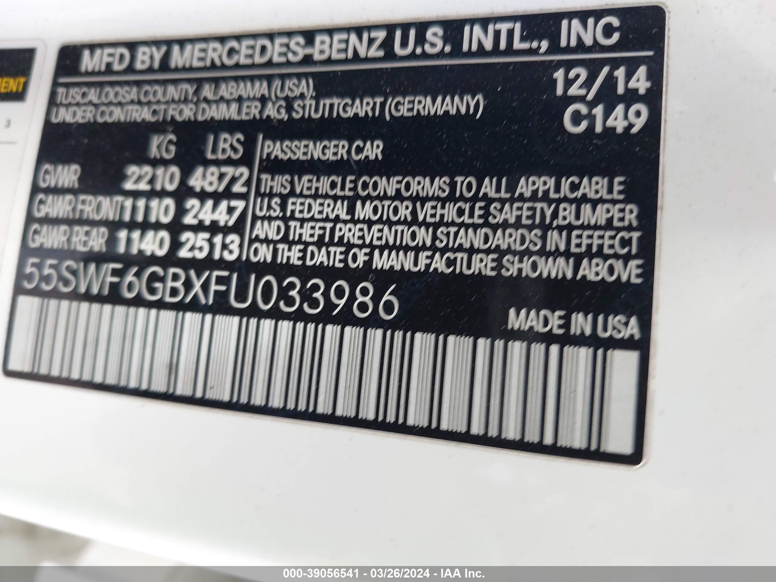 Photo 8 VIN: 55SWF6GBXFU033986 - MERCEDES-BENZ NULL 