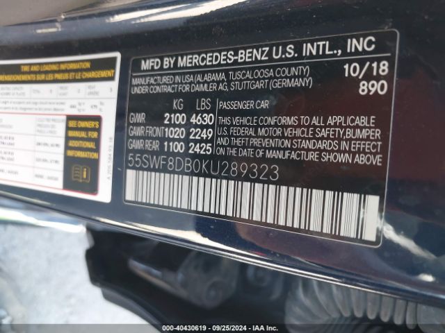 Photo 8 VIN: 55SWF8DB0KU289323 - MERCEDES-BENZ C-CLASS 