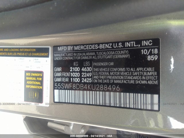 Photo 8 VIN: 55SWF8DB4KU288496 - MERCEDES-BENZ C-CLASS 