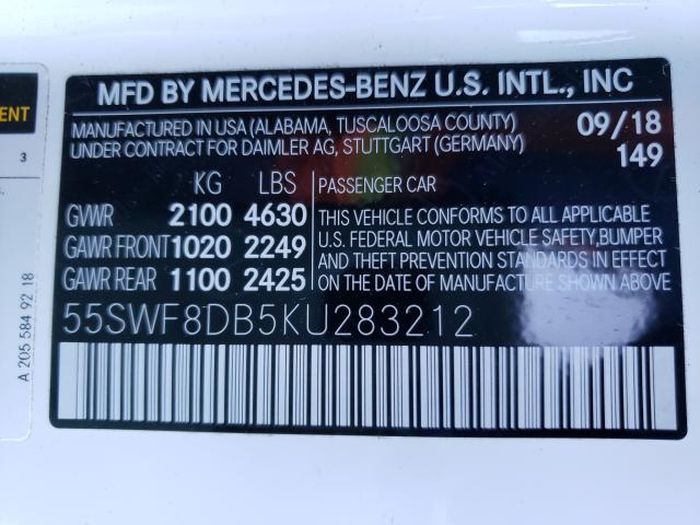 Photo 9 VIN: 55SWF8DB5KU283212 - MERCEDES-BENZ C 300 