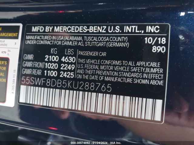 Photo 8 VIN: 55SWF8DB5KU288765 - MERCEDES-BENZ C 300 