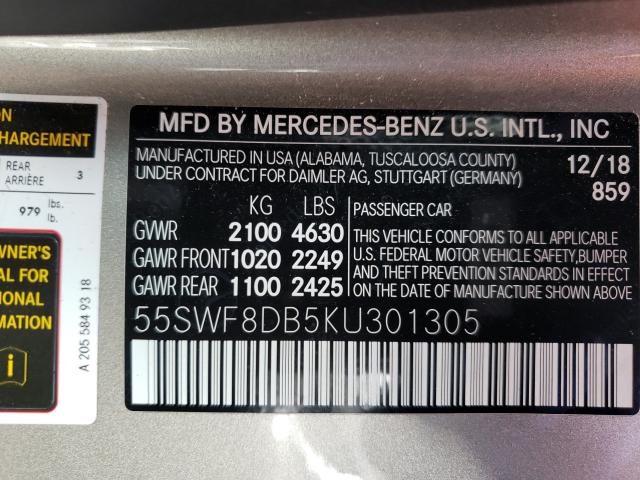 Photo 9 VIN: 55SWF8DB5KU301305 - MERCEDES-BENZ C 300 