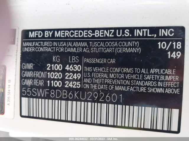 Photo 8 VIN: 55SWF8DB6KU292601 - MERCEDES-BENZ C 300 