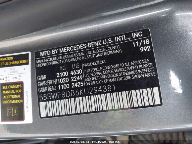 Photo 8 VIN: 55SWF8DB6KU294381 - MERCEDES-BENZ C-CLASS 