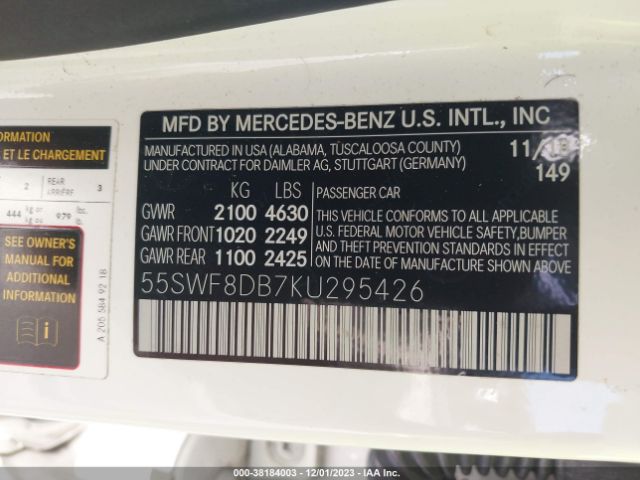 Photo 8 VIN: 55SWF8DB7KU295426 - MERCEDES-BENZ C 300 