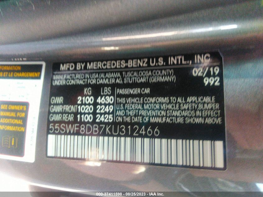 Photo 8 VIN: 55SWF8DB7KU312466 - MERCEDES-BENZ C-KLASSE 