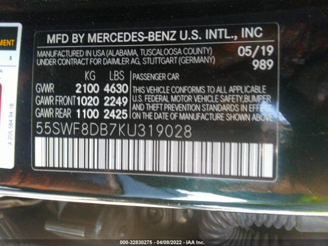 Photo 8 VIN: 55SWF8DB7KU319028 - MERCEDES-BENZ C-CLASS 