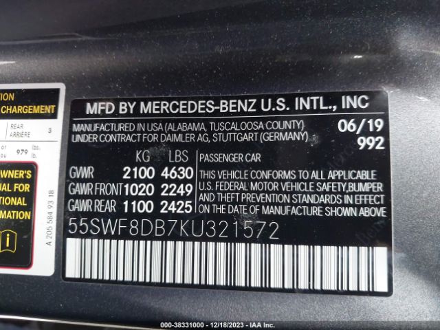 Photo 8 VIN: 55SWF8DB7KU321572 - MERCEDES-BENZ C 300 