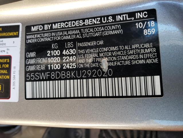 Photo 9 VIN: 55SWF8DB8KU292020 - MERCEDES-BENZ C-CLASS 