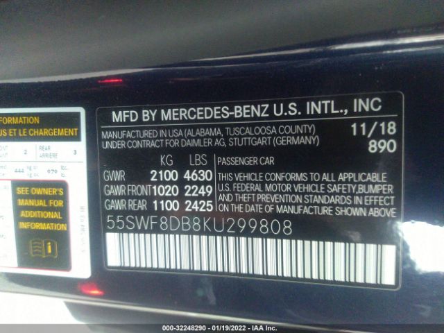 Photo 8 VIN: 55SWF8DB8KU299808 - MERCEDES-BENZ C-CLASS 