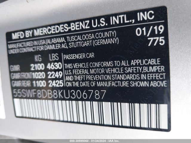 Photo 8 VIN: 55SWF8DB8KU306787 - MERCEDES-BENZ C 300 