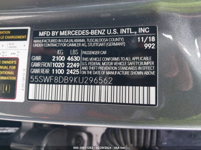 Photo 8 VIN: 55SWF8DB9KU296562 - MERCEDES-BENZ C 300 