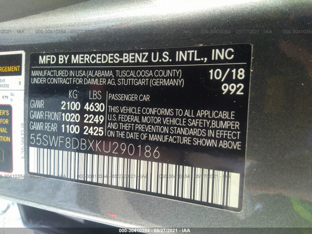 Photo 8 VIN: 55SWF8DBXKU290186 - MERCEDES-BENZ C-CLASS 