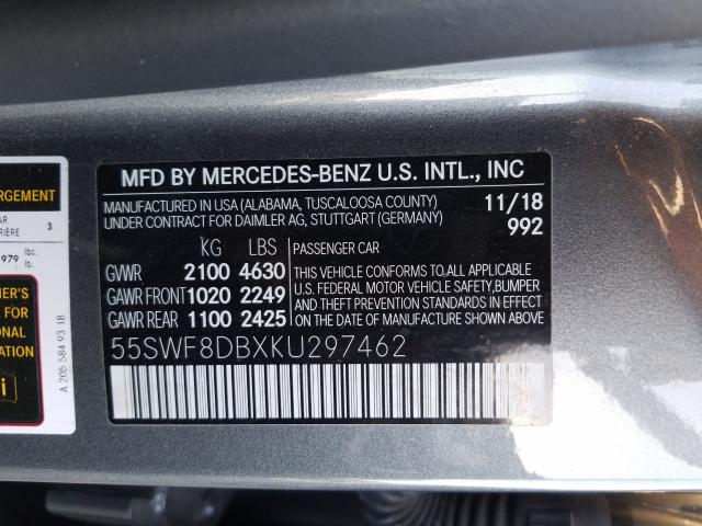 Photo 9 VIN: 55SWF8DBXKU297462 - MERCEDES-BENZ C 300 