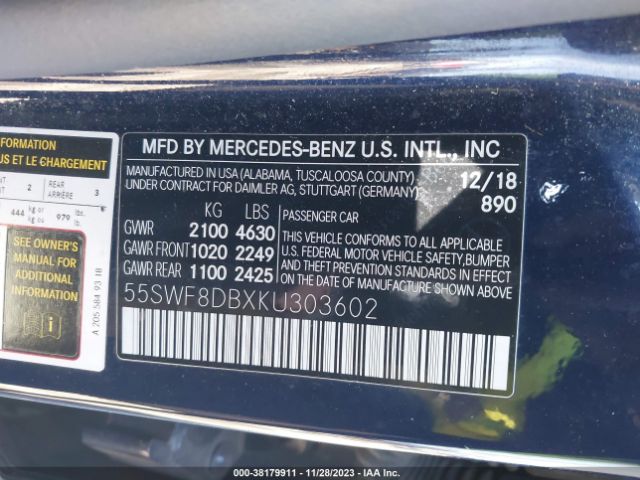 Photo 8 VIN: 55SWF8DBXKU303602 - MERCEDES-BENZ C 300 