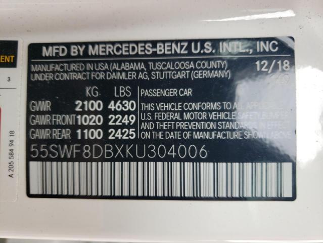 Photo 9 VIN: 55SWF8DBXKU304006 - MERCEDES-BENZ C-CLASS 