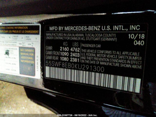 Photo 8 VIN: 55SWF8EB0KU291300 - MERCEDES-BENZ C-CLASS 