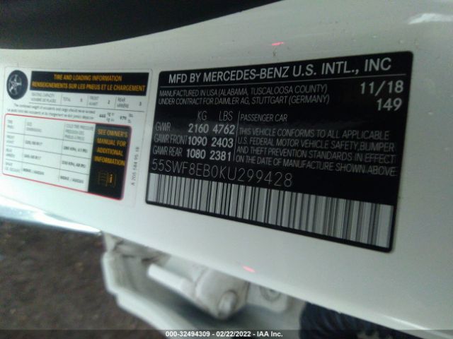 Photo 8 VIN: 55SWF8EB0KU299428 - MERCEDES-BENZ C-CLASS 