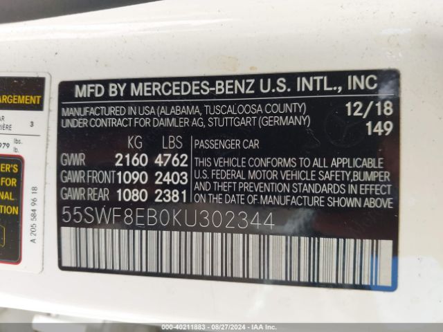 Photo 8 VIN: 55SWF8EB0KU302344 - MERCEDES-BENZ C-CLASS 