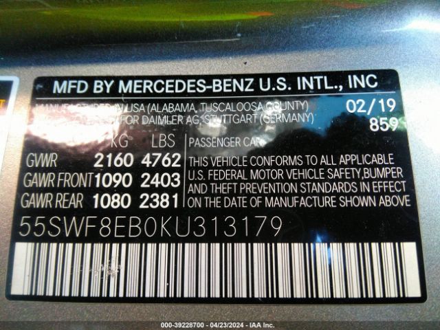 Photo 8 VIN: 55SWF8EB0KU313179 - MERCEDES-BENZ C 