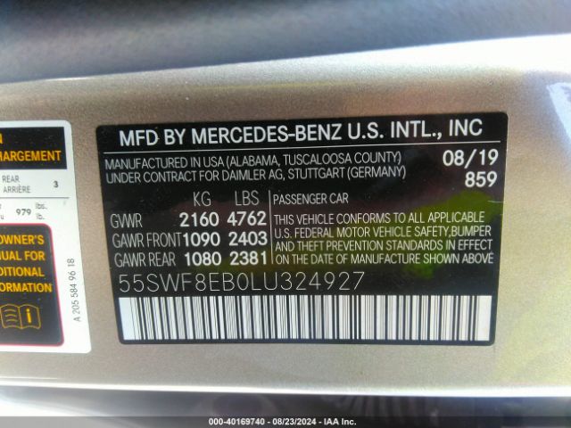 Photo 8 VIN: 55SWF8EB0LU324927 - MERCEDES-BENZ C-CLASS 