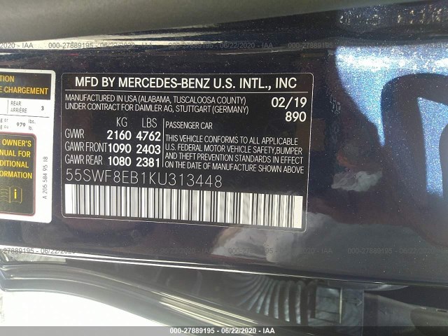 Photo 8 VIN: 55SWF8EB1KU313448 - MERCEDES-BENZ C-CLASS 