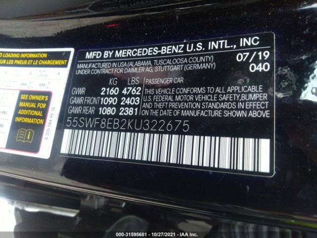 Photo 8 VIN: 55SWF8EB2KU322675 - MERCEDES-BENZ C-CLASS 