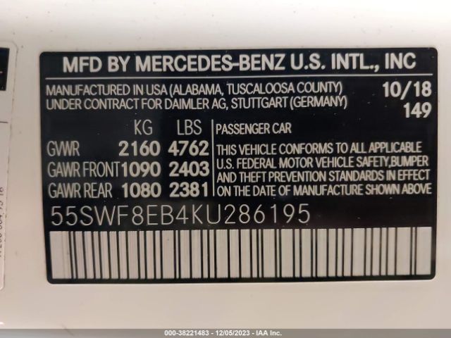 Photo 8 VIN: 55SWF8EB4KU286195 - MERCEDES-BENZ C 300 