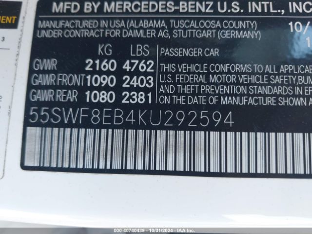 Photo 8 VIN: 55SWF8EB4KU292594 - MERCEDES-BENZ C-CLASS 