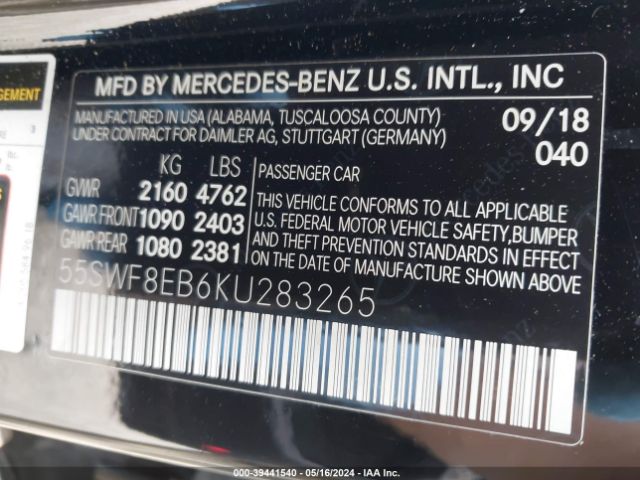 Photo 8 VIN: 55SWF8EB6KU283265 - MERCEDES-BENZ C 300 