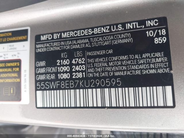 Photo 8 VIN: 55SWF8EB7KU290595 - MERCEDES-BENZ C-CLASS 