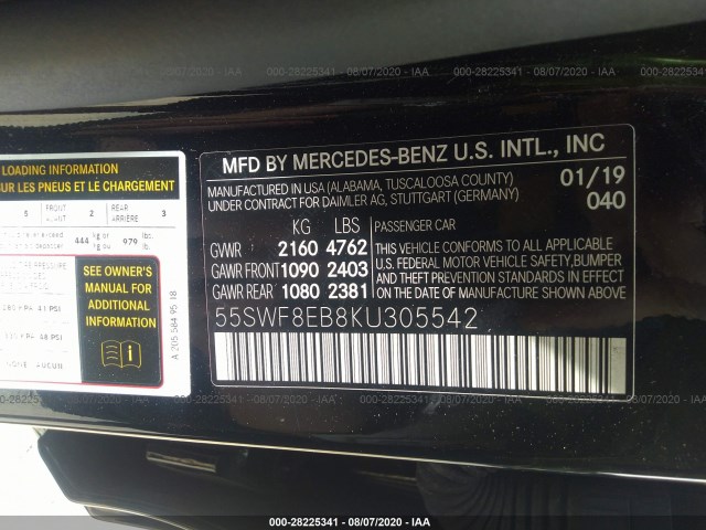 Photo 8 VIN: 55SWF8EB8KU305542 - MERCEDES-BENZ C-CLASS 