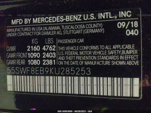 Photo 8 VIN: 55SWF8EB9KU285253 - MERCEDES-BENZ C-CLASS 