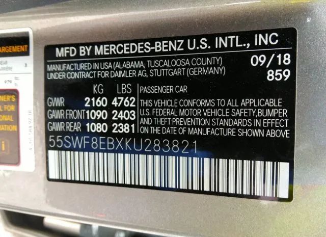 Photo 8 VIN: 55SWF8EBXKU283821 - MERCEDES-BENZ C-CLASS 