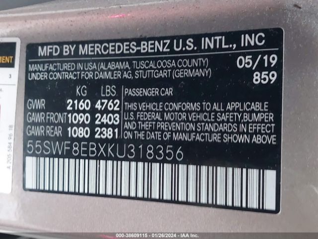 Photo 8 VIN: 55SWF8EBXKU318356 - MERCEDES-BENZ C 300 