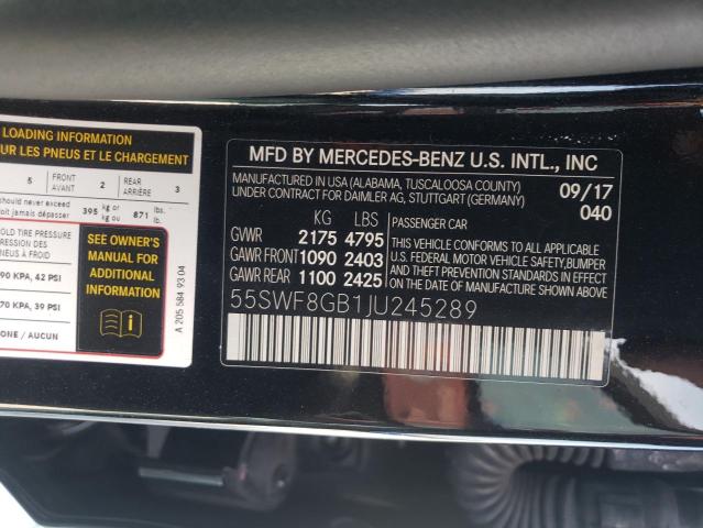 Photo 9 VIN: 55SWF8GB1JU245289 - MERCEDES-BENZ C 63 AMG 