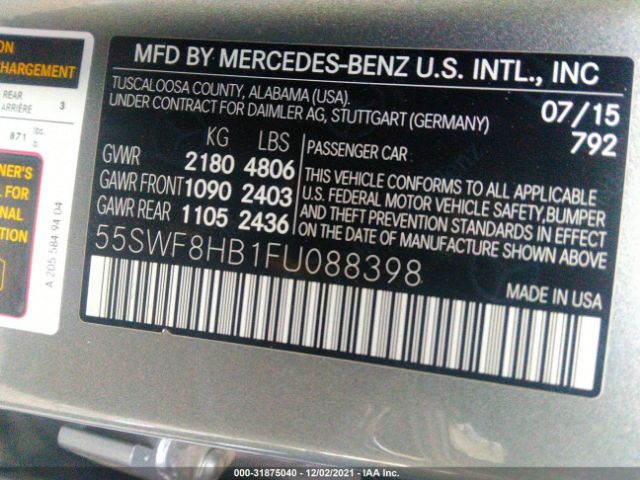 Photo 8 VIN: 55SWF8HB1FU088398 - MERCEDES-BENZ C-CLASS 