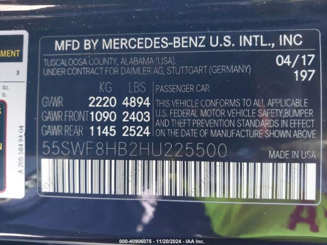 Photo 8 VIN: 55SWF8HB2HU225500 - MERCEDES-BENZ C-CLASS 