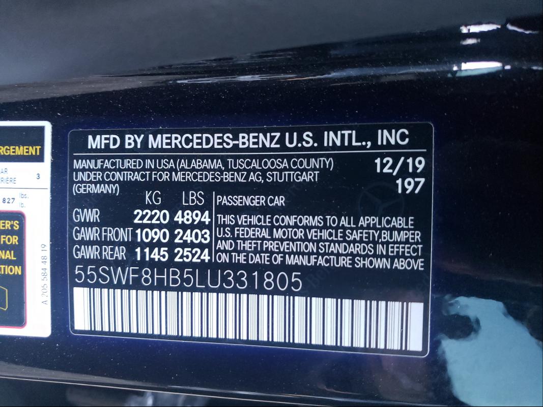 Photo 9 VIN: 55SWF8HB5LU331805 - MERCEDES-BENZ C-CLASS 