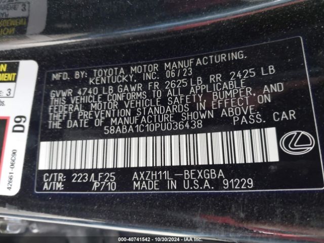 Photo 8 VIN: 58ABA1C10PU036438 - LEXUS ES 