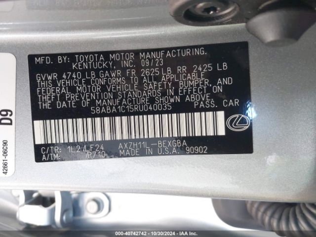 Photo 8 VIN: 58ABA1C15RU040035 - LEXUS ES 