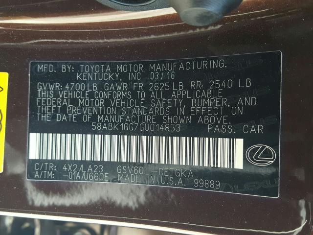 Photo 9 VIN: 58ABK1GG7GU014853 - LEXUS ES 350 