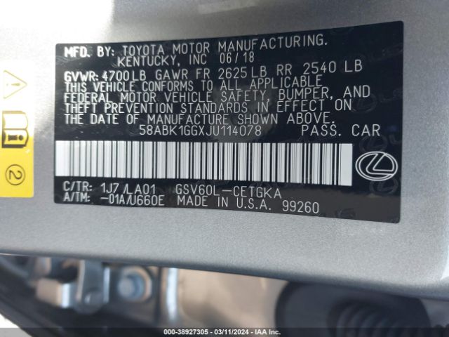 Photo 8 VIN: 58ABK1GGXJU114078 - LEXUS ES 350 