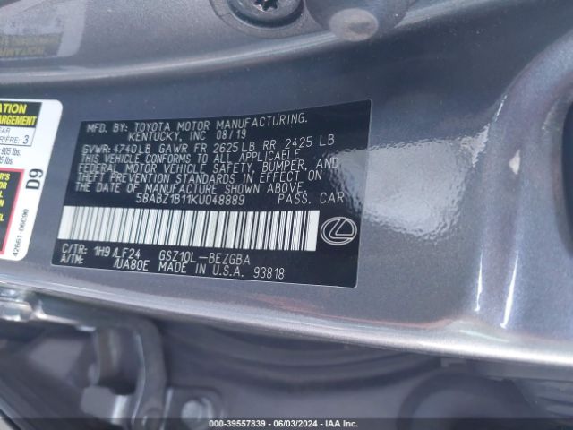 Photo 8 VIN: 58ABZ1B11KU048889 - LEXUS ES 